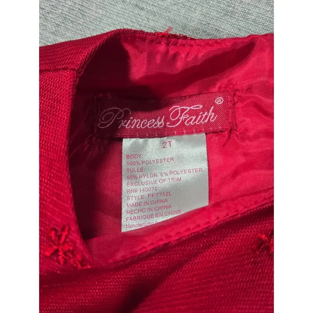 Princess Faith Toddler 2T Dark Red Bow Embroidered Floral Party Dress Festive